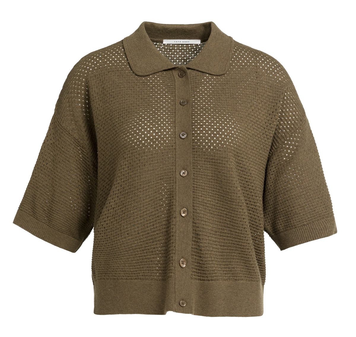 OPEN KNIT CARDIGAN WITH COLLAR AND SHORT SLEEVES
