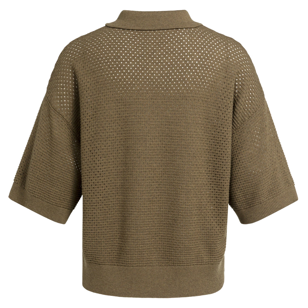 OPEN KNIT CARDIGAN WITH COLLAR AND SHORT SLEEVES