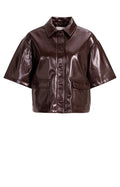 PATENT FAUX LEATHER CROPPED SHORTSLEEVE SHIRT JACKET