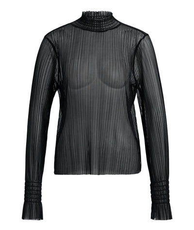 PLISSE MESH TOP WTH SMOCKED COLLAR AND CUFFS