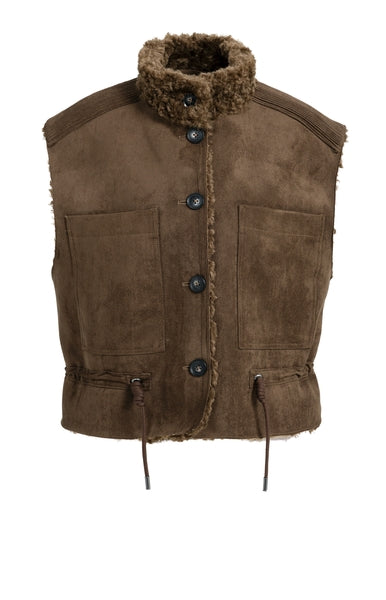 FAUX SHEARLING OVERSIZED BODYWARMER WITH CORD DETAIL