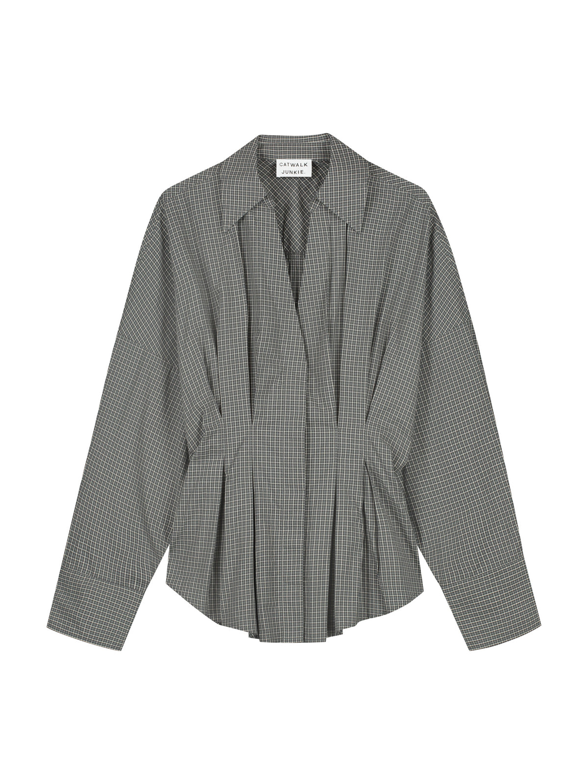 CHECK BLOUSE WITH WAIST PLEATS