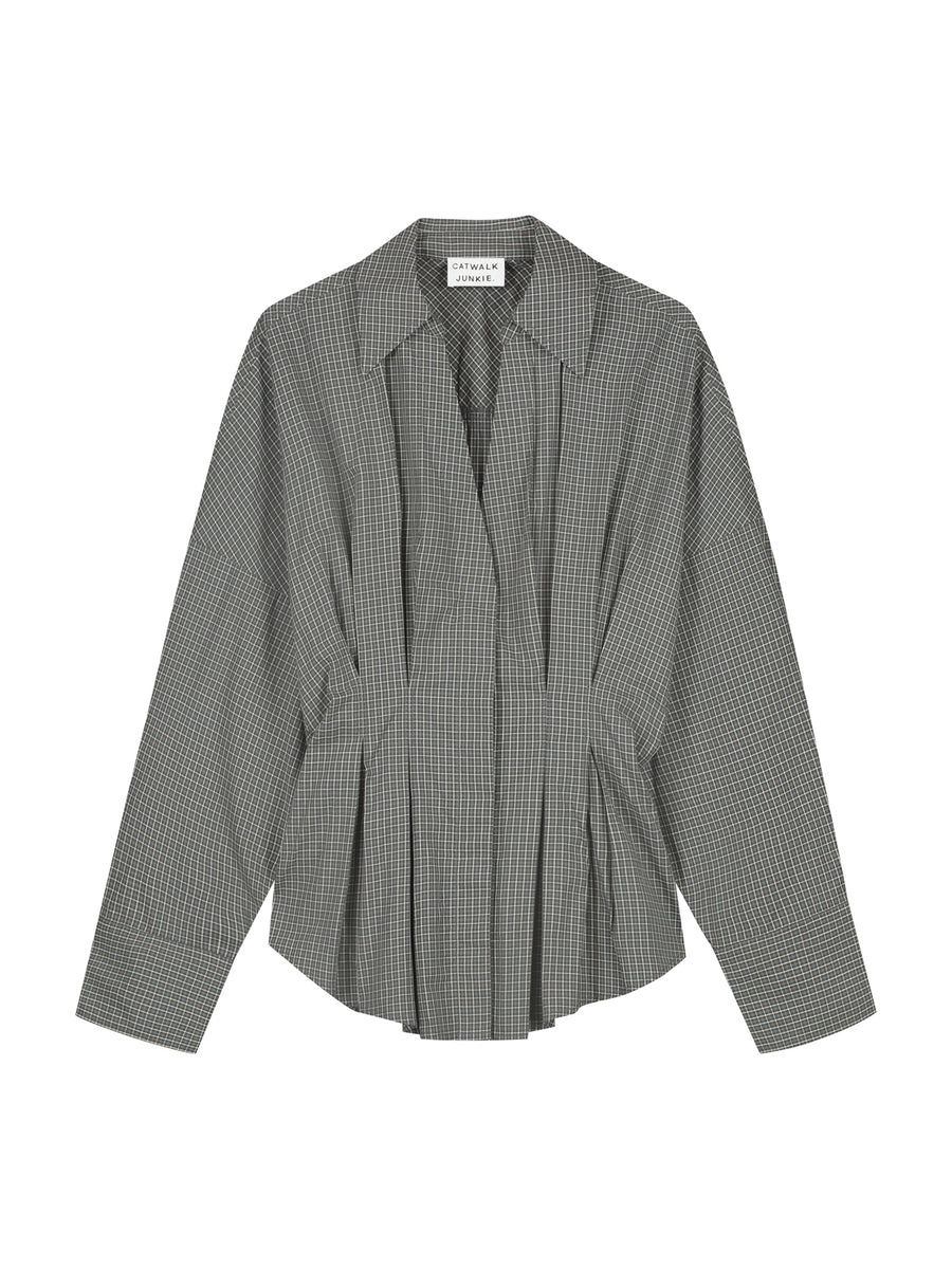CHECK BLOUSE WITH WAIST PLEATS