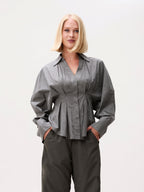 CHECK BLOUSE WITH WAIST PLEATS