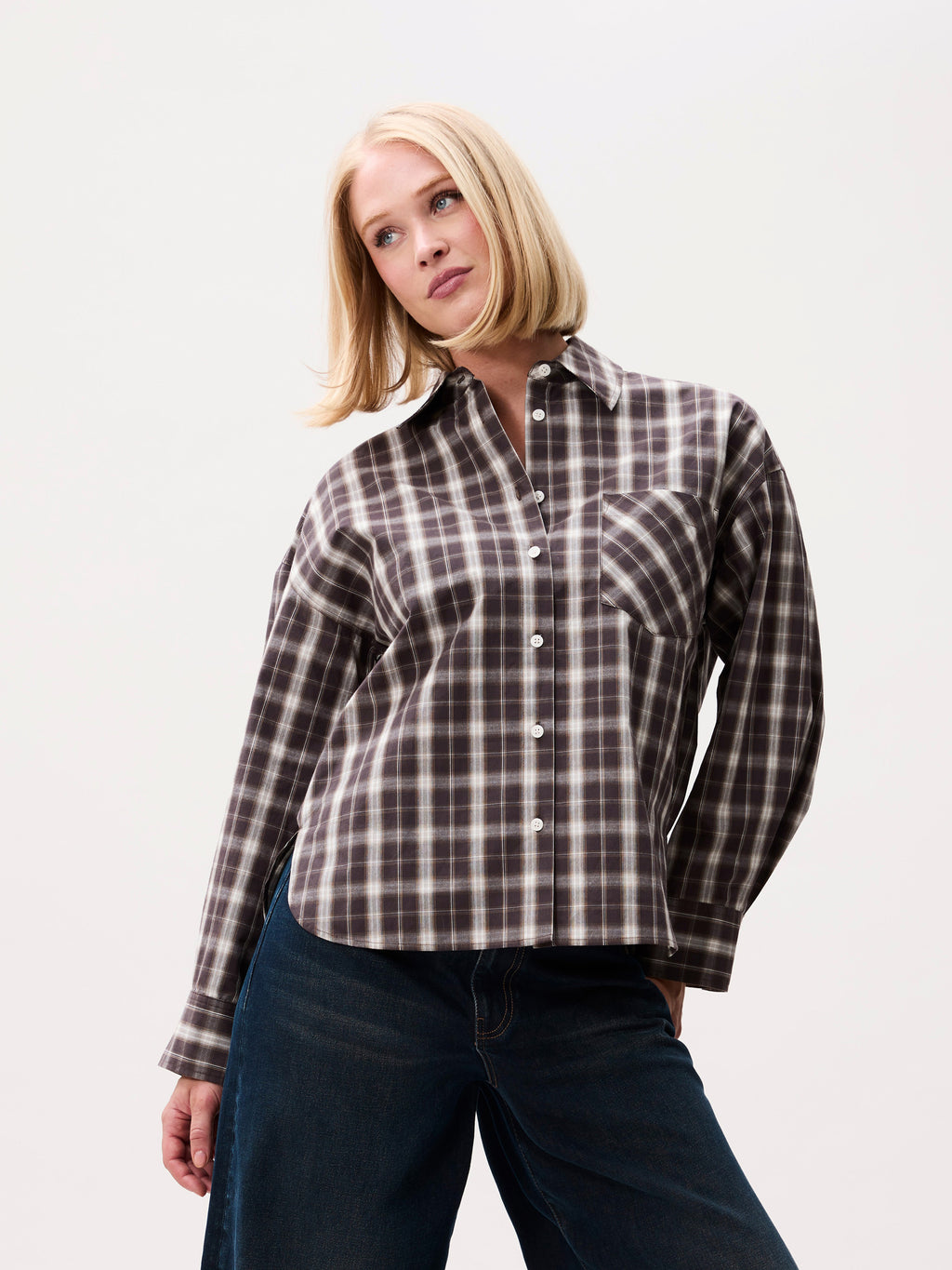 CHECK BLOUSE WITH TRIANGLE SCARF