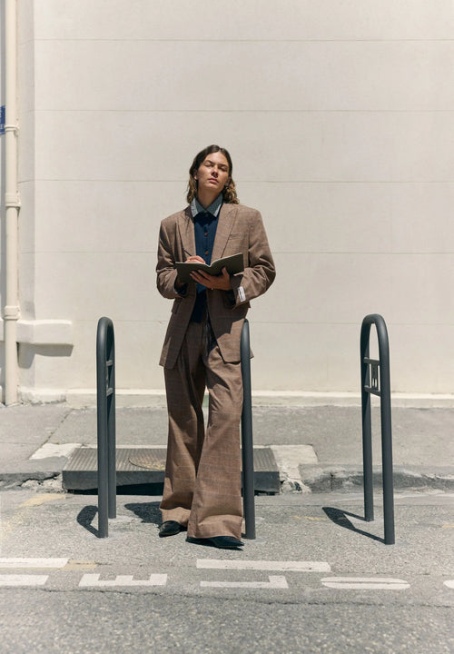 CHECK WIDE PLEATED PANT