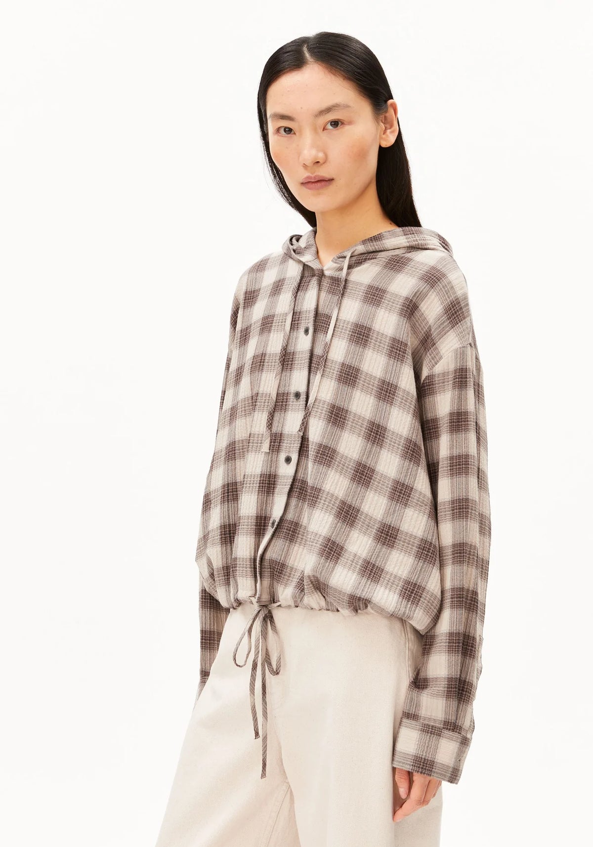 CHECK HOODED BLOUSE
