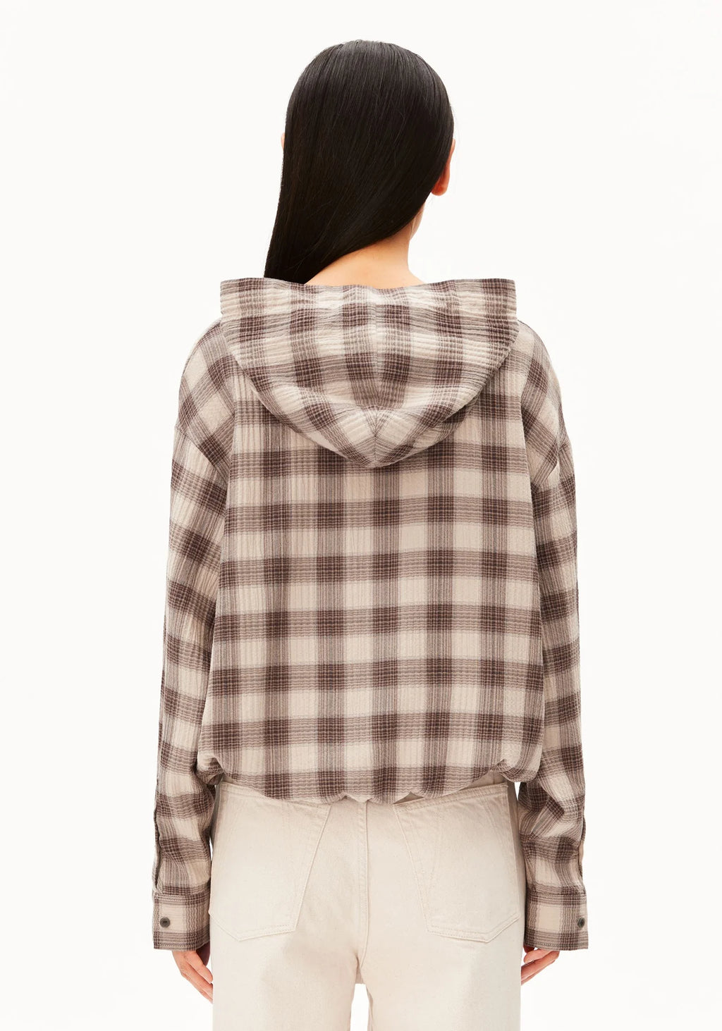 CHECK HOODED BLOUSE