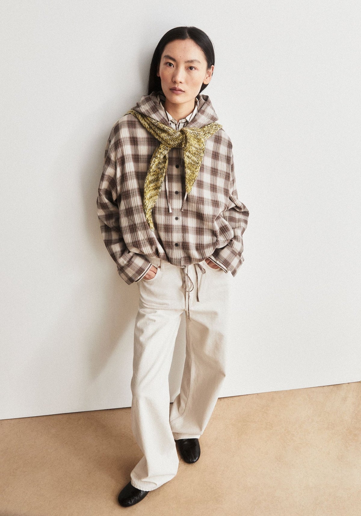 CHECK HOODED BLOUSE