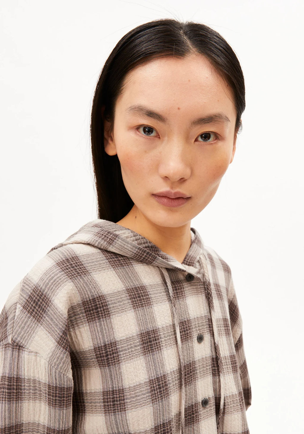 CHECK HOODED BLOUSE