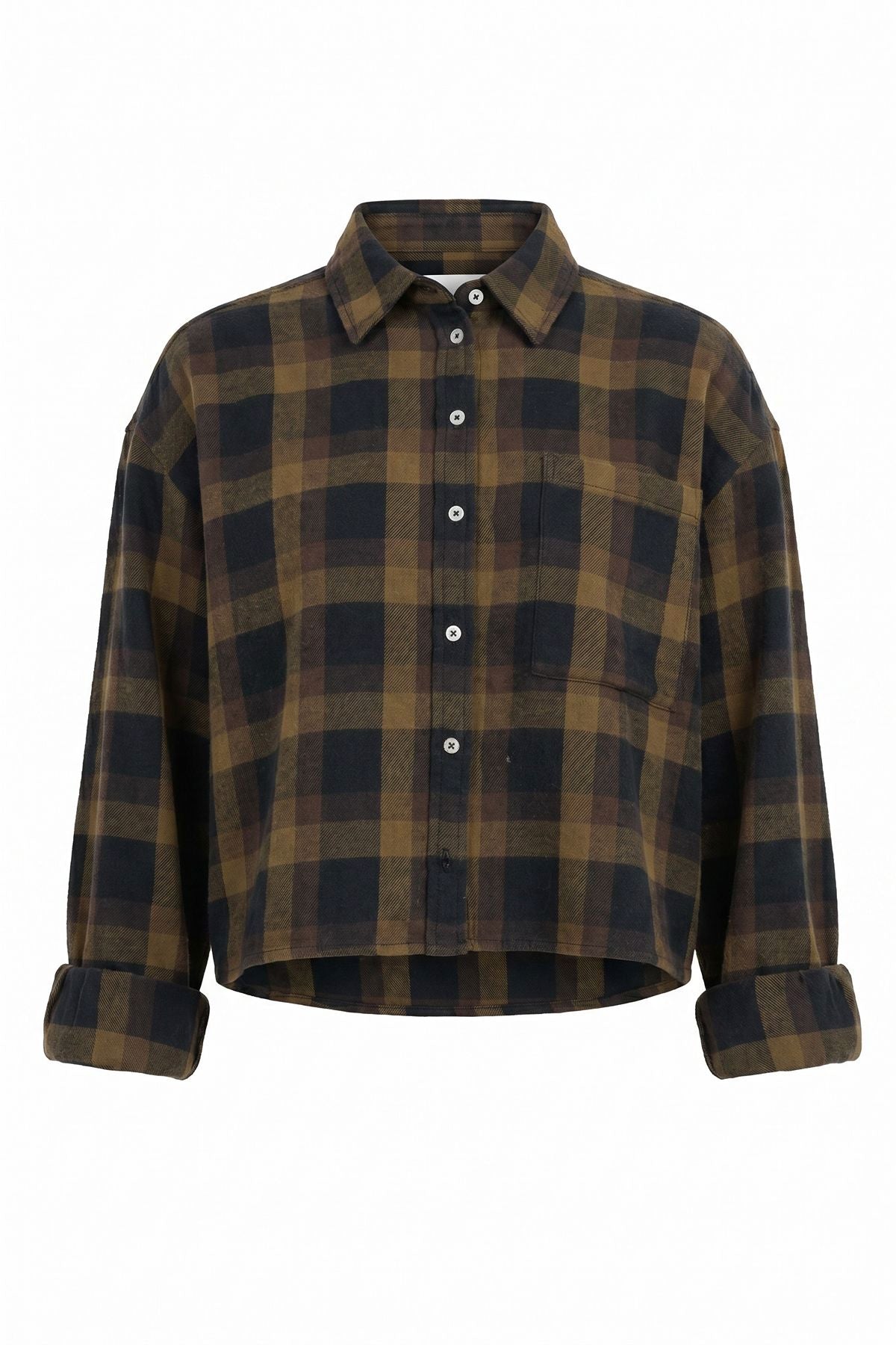 KARLOTTA BLUE & CAMEL CHECKED COTTON SHIRT