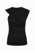 NURCIA BLACK COTTON T-SHIRT W/ KNOT