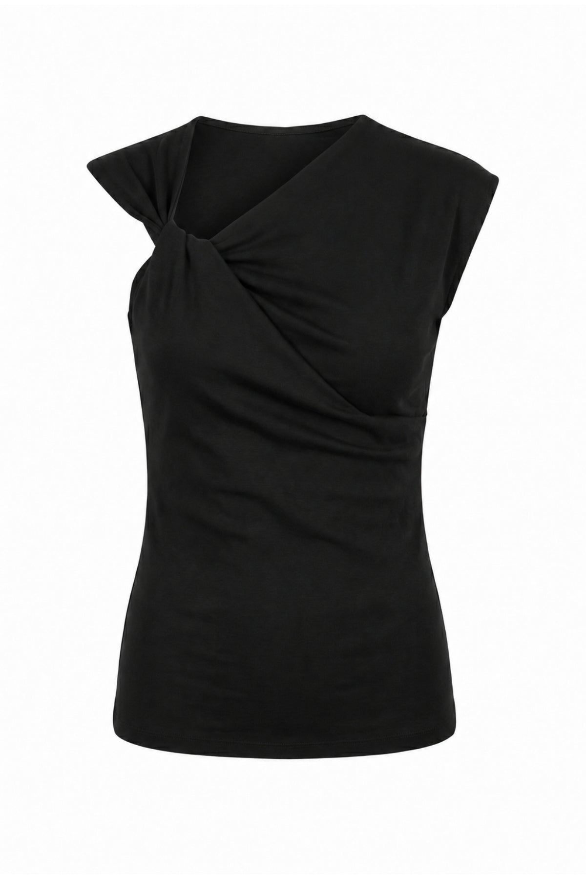 NURCIA BLACK COTTON T-SHIRT W/ KNOT
