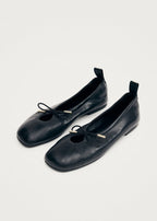 ROSALIND BLACK LEATHER BALLETS FLATS