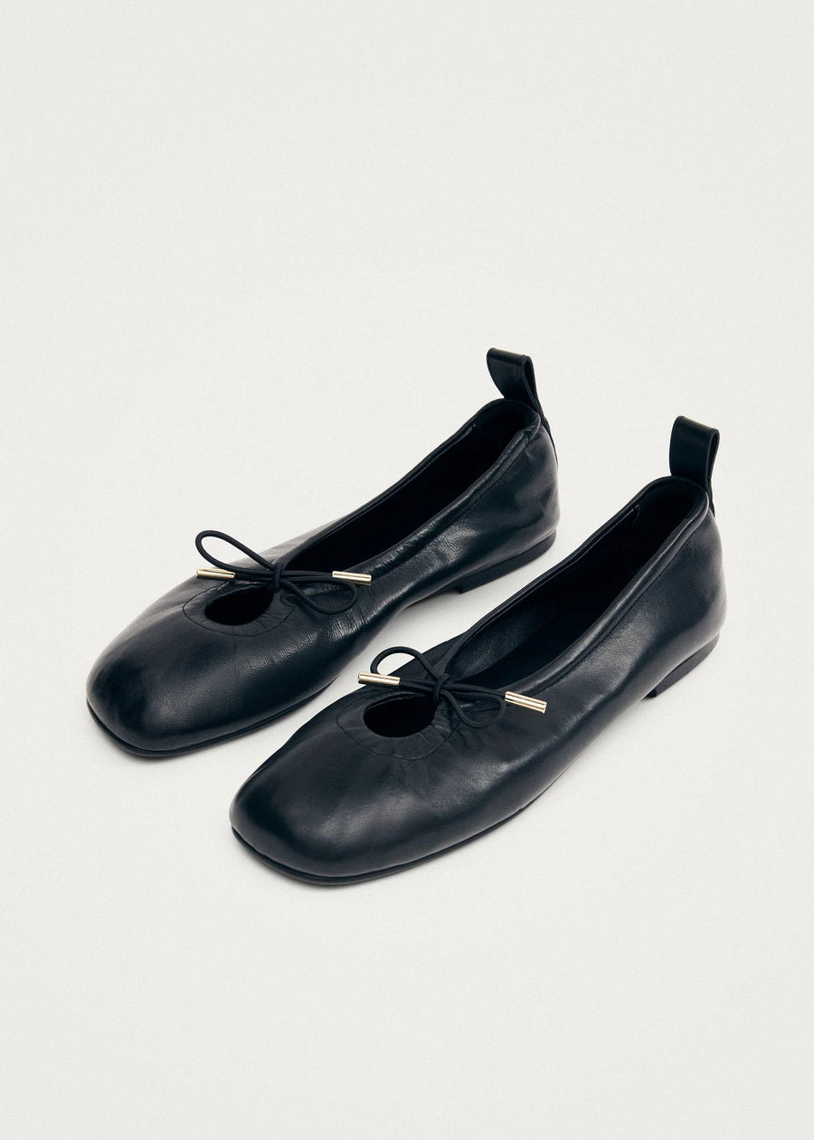 ROSALIND BLACK LEATHER BALLETS FLATS