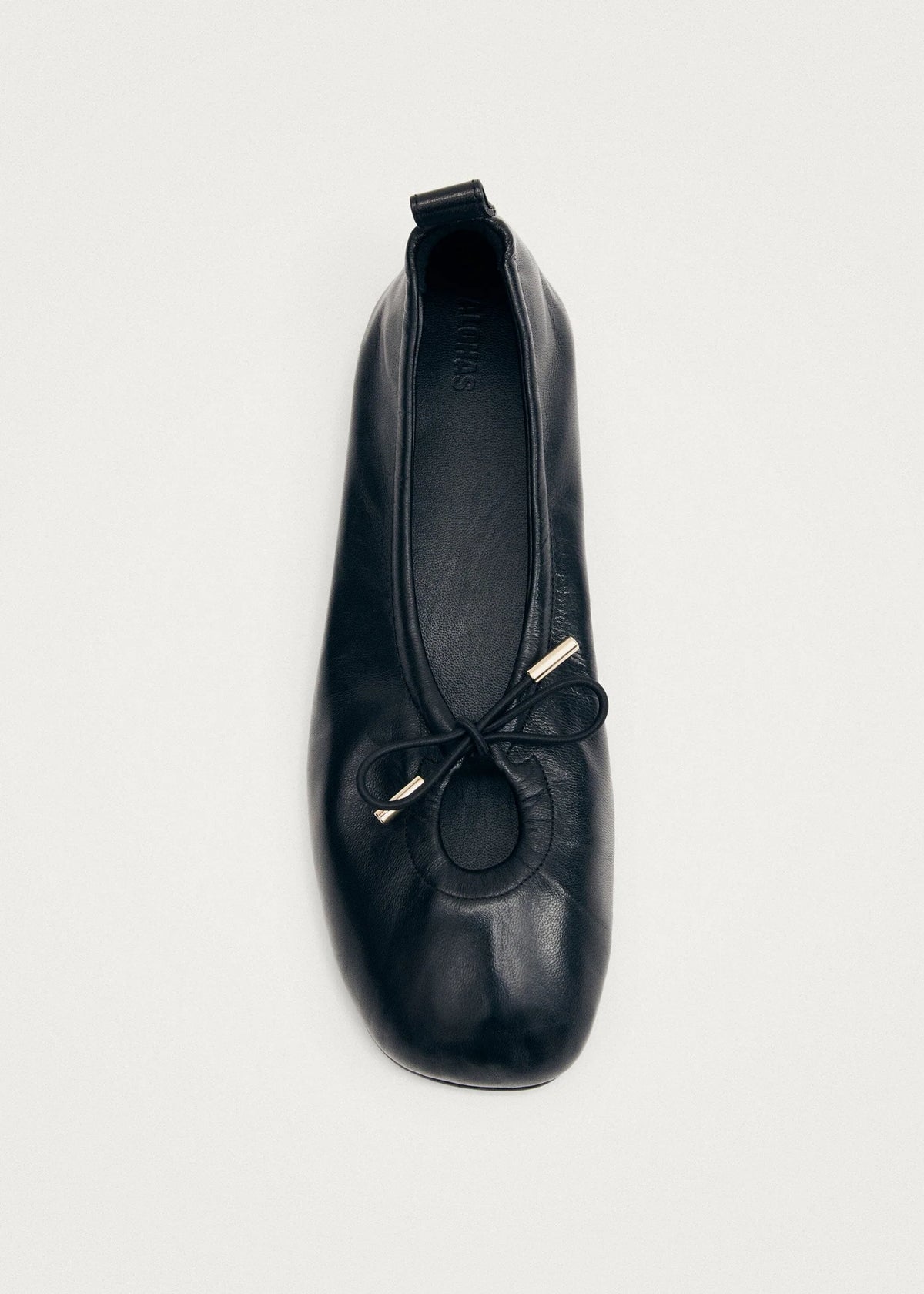 ROSALIND BLACK LEATHER BALLETS FLATS